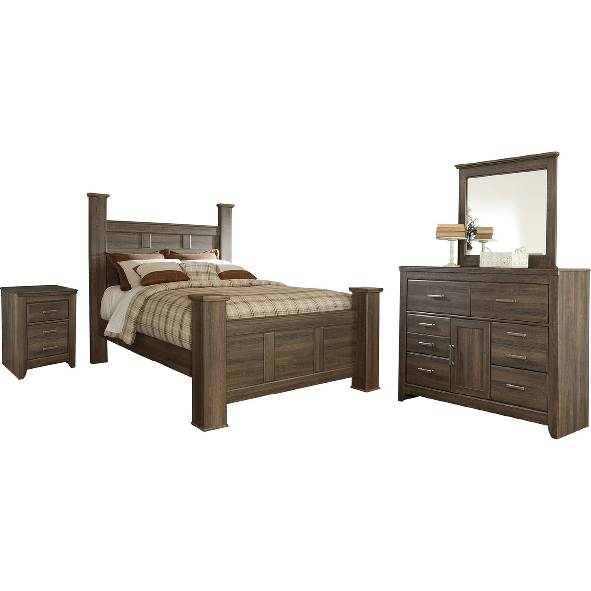 Juararo 6 Piece Queen Poster Bedroom - Dark Brown | schwartz-furniture
