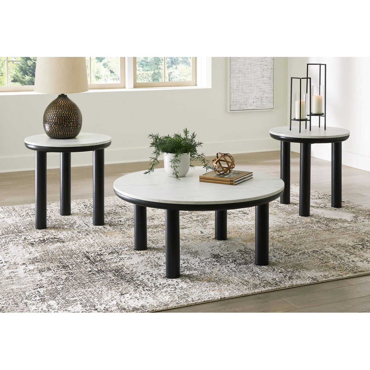 Xandrum 3 Pack Tables - Black/White | Schwartz Furniture